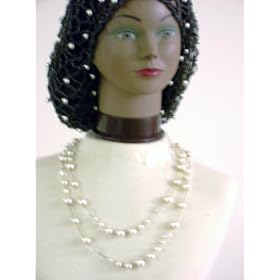 Sn73, Hand Crocheted Black Metallic Gimp Large Snood Trimmed with Silver Beads for Women in...