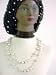 Sn73, Hand Crocheted Black Metallic Gimp Large Snood Trimmed with Silver Beads for Women in Combination with Two Strand Light Ivory Pearl Necklace and Earrings
