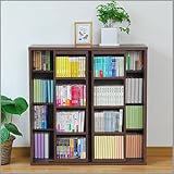 ダブルスライド書棚(奥深タイプ) ブラウン