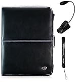 Black Leather Cover Case and LED Light for Sony Reader eBook Touch Edition PRS-600 with 4-Inch eBigValue TM Determination Hand Strap
