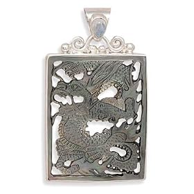 Hand Carved Mother of Pearl and Rainbow Moonstone Pendant by Moonstone Birthstones