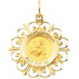 14K Yellow Gold Round Saint Anthony Pendant Medal | Size/Info: 18.5mm