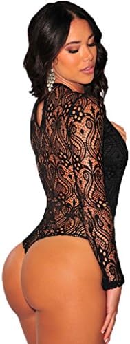 SexyRose Sexy Womens Floral Lace Long Sleeve Jumpsuit Romper Bodysuit Teddy Lingerie