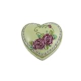 Victorian Red Rose Trinket Box Heart Shaped Bejeweled - Shabby Chic