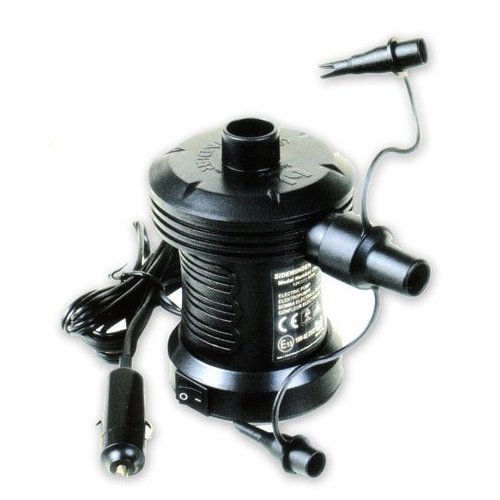 12 VOLT AIR PUMP, VARIOUS VALVE SIZES INCLUDED, HIGH FLOW AIRPUMP INFLATER FOR AIRBEDS PADDLING POOLS AND INFLATABLES. PLUGS INTO CAR CIGARETTE LIGHTER SOCKET