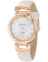 Armitron Womens 75/5040MPRGWT Rose Gold Tone White Snake Skin Grain Leather Strap Watch
