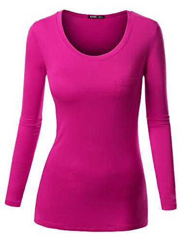 Thanth Womens Long Sleelve Scoop Neck Basic Pocket Knit Top