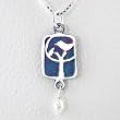 Rectangular Bird in a Tree Pendant in Sterling Silver and Patina with Pearl Gemstone Bead on a 16" Box Chain, #8768