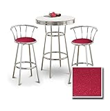 Chrome Bar Table & 2 Chrome 29" Glitter Wine Vinyl Seat Barstools