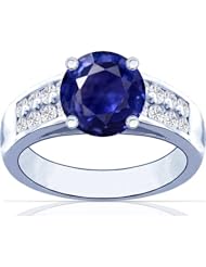 Platinum Round Cut Blue Sapphire Ring With Sidestones