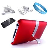 Apple iPod Touch 2G 3G Red Back Cover with Kickstand + iPod Touch Car Charger + Wall Charger + Clear Screen Protector + Wristband
