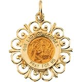 14K Yellow Gold Round Our Lady Of Lourdes Pendant Medal | Size/Info: 18.5mm