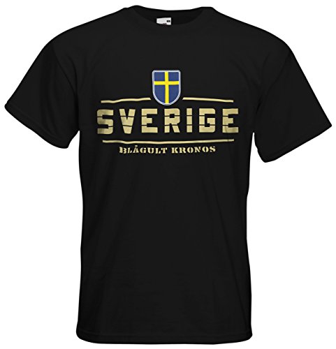 Schweden Sverige EM 2016 Fanshirt T-Shirt Trikot (Schwarz, S)