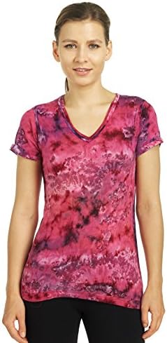 Dunia Women's Short Sleeve Tie Dye Cosmos Tee, Cerise, Large