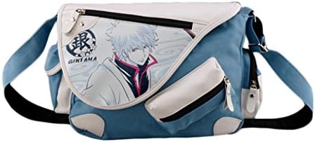 Coolchange Anime Printing Pu&amp;Canvas Unisex Leisure Travel Blue Messenger Bag Gintama,30*35cm