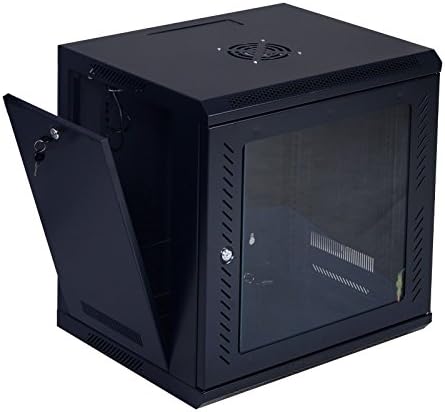ComfyZone 9U Wall Mount Network Cabinet Self Standing Glass Door Locking Black