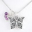 Celtic Design Butterfly Pendant with Amethyst Beads in Sterling Silver on an 18" Rhodium and Sterling Ball Chain, #8393