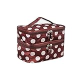 メイクポーチ　 化粧ポーチ　化粧箱　コスメバッグ　バニティケース　トラベルポーチ 鏡付き　ドレッサー 化粧品　水玉　収納 雑貨 小物入れ 女性 　二段　超軽量　機能的　大容量　6色 (大きい水玉・コー