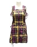Ladies Purple Black Yellow Plaid Zipper Dress Cut and Saw Hips Waist Shoulder