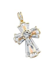 14k Yellow Tri-Color Gold Cross Crucifix Pendant HUGE