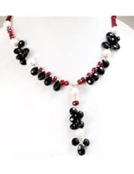 Natural Beautiful Handcrafted Pearl, Ruby & Sapphire Drops Beaded Necklace