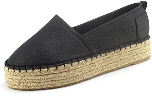Raymag Women's Platform Pu Slip-on Espadrilles (9, black)