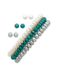 SS 6-7mm White/Grey/Teal Freshwater Cult. Pearl Bracelet/Earring Set