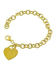 18 Karat Yellow Gold over Sterling Silver Heart Charm Bracelet (7.5 Inch)