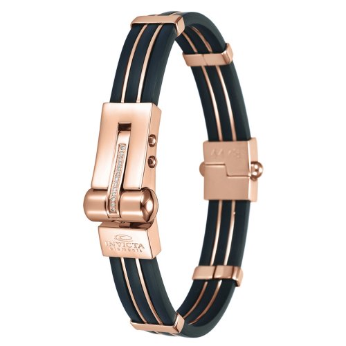 Invicta Men's Rose-Tone Stainless Steel and Rubber w/ Diamond Accent Bracelet