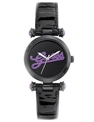 Guess Womens On Trend Iconic Style Purple Glitz Logo Black Patent Leather Strap Watch U0057L6