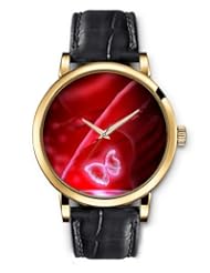 SPRAWL Aanalog Fashion Series Gold Ladies Watches of Genuine Black Leather Strap,Unique Wrist Watch for Women Girls Designed with Form of a butterfly on red petal