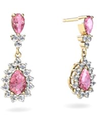 Created Pink Sapphire 14kt Yellow Gold Dangle Drop Earrings