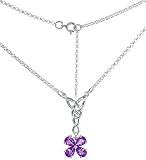Sterling Silver Celtic Flower 16" Necklace, w/ Pear Cut Natural Amethyst Stones