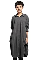 Spring Long Sleeves Shirred Cotton/Spandex  Shirt  Dress