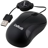 Daffodil WMS108B Wired Optical Mouse - 3 Button PC Mouse with Scrollwheel and Retractable USB Cable - For Laptop / Netbook / Desktop Computers - Supported by: Microsoft Windows (7 / XP / Vista) and Apple MAC (OS X +) - No Batteries Needed