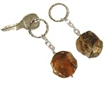 Petrified Wood Keychains 01 Set of 2 Brown Red Stone Silver Hammered Key Ring Pair