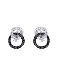 Black and White Diamond Interlocking Circle Earrings in 14K White Gold (1/4 cttw)
