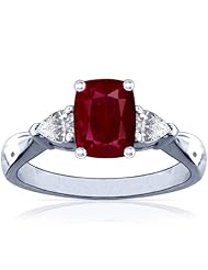 Platinum Cushion Cut Ruby Three Stone Ring