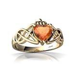 14K Yellow Gold Heart Fire Opal Celtic Claddagh Knot Ring