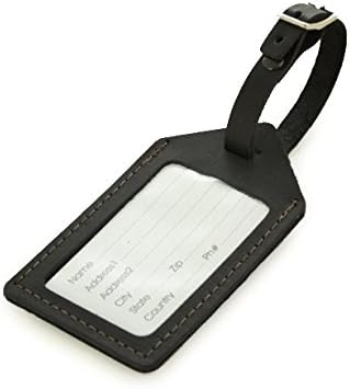 Black Leather Stitched Luggage Tag by Rustico