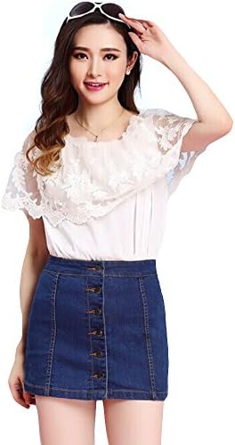 Women Girls High Waist A-Line Stretch Denim Pencil Skirt Button-Front Denim Mini Skirt Plus Size