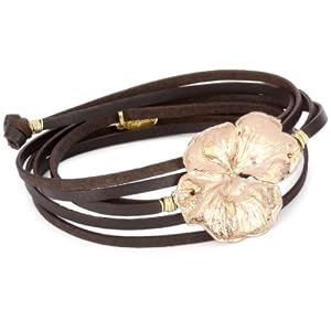 Accessories and Beyond Brown Leather Rose Gold Flower Wrap Bracelet