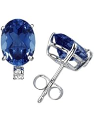 7X5mm Oval Sapphire and Diamond Stud Earrings in 14K White Gold