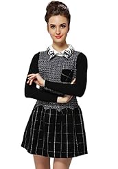 Spring Fall Winter Cotton/Wool/Knit Floral Print Plaid Print Vintage  Dress