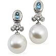 18K Palladium White Gold Paspaley South Sea Cultured Fine Oval Pear, Aquamarine and Diamond Earrings