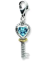Sterling Silver with 14k Blue Topaz Antiqued Key with Lobster Clasp Charm