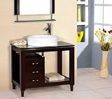 33 Inch Dark Brown Prestige Ceramic Bowl Single Sink Bathroom Vanity with Solid Wood Cabinet