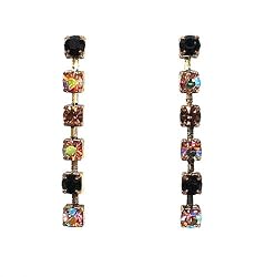 Earrings - E59 - Gold Tone Drop - Swarovski (tm) Crystals ~ Jet and Smoky Topaz (Black and Brown)