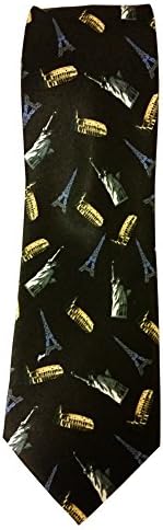 Men's Black novelty necktie tie with statue of liberty Eiffel tower design