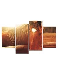 Art and Craft Supply: SmartWallArt@ -4 Piece Wall Art Painting A Reddish Brown Horse With Heart-shaped White Hairs On It Face Picture On Canvas Stretched By Wooden frames-For Home Modern Living Room Decor Hang Up Fairly Easily - SmartWallArt@